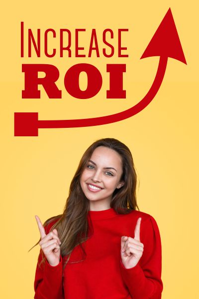 Woman pointing up to Increase ROI - Increase you return on investment in Google AdWords | HarrisWeb Creative