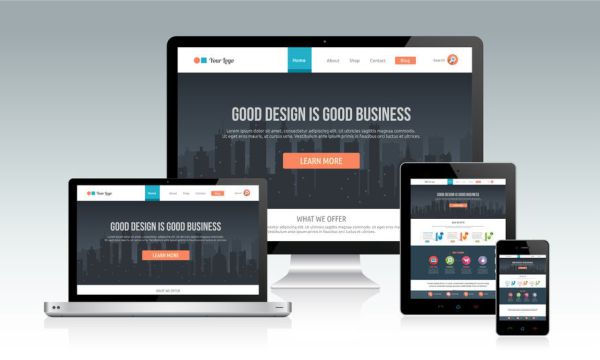 A Web Design displayed on 4 sizes & shapes of screens - website design | HarrisWeb Creative